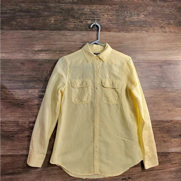Chaps Yellow Fitted Long Sleeve Mandarin Collar Shirt - Picture 1 of 9